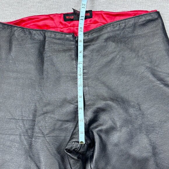 Misdemeanor Black Leather Pants Womens Size 5 Flat Front Raw Cuff Mid Rise Lined - Picture 10 of 14